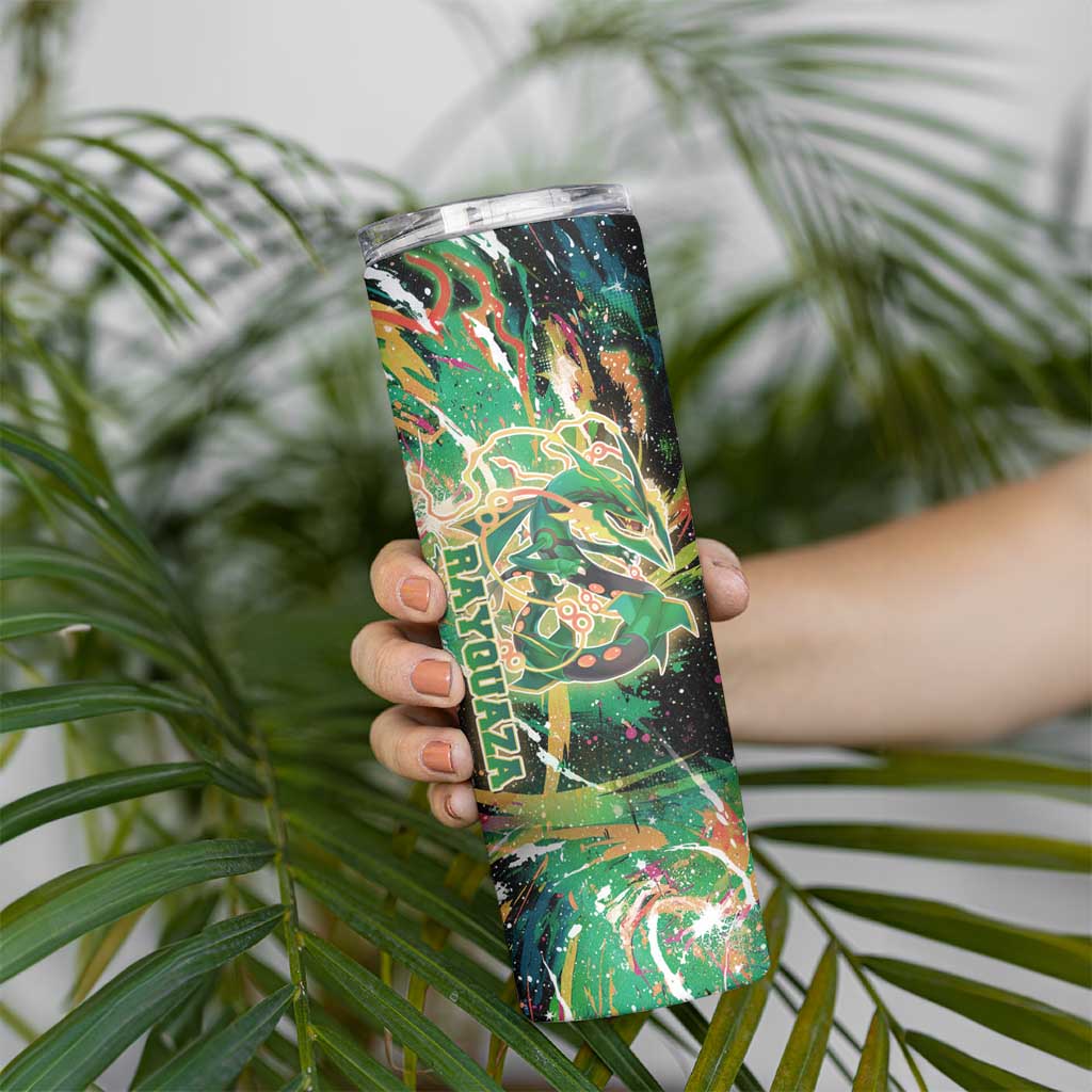 Rayquaza Poké Green Abstract Galaxy Design Skinny Tumbler Dynamic Swirl Background - The Mazicc