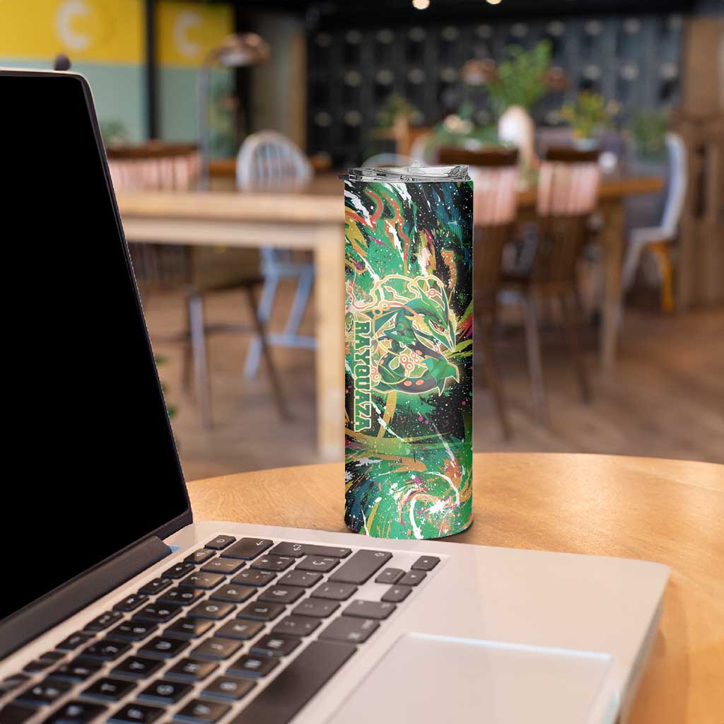 Rayquaza Poké Green Abstract Galaxy Design Skinny Tumbler Dynamic Swirl Background - The Mazicc