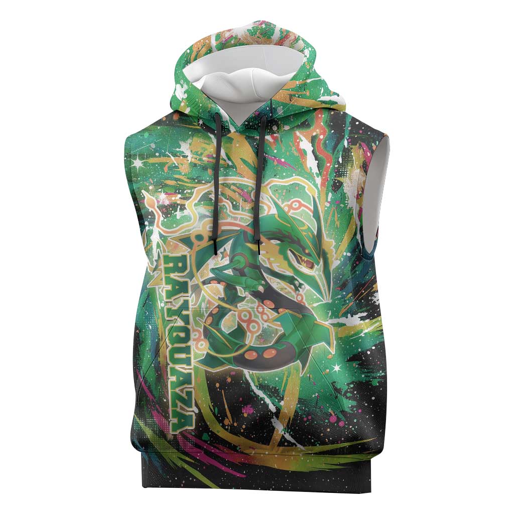 Rayquaza Poké Green Abstract Galaxy Design Sleeveless Hoodie Dynamic Swirl Background - The Mazicc