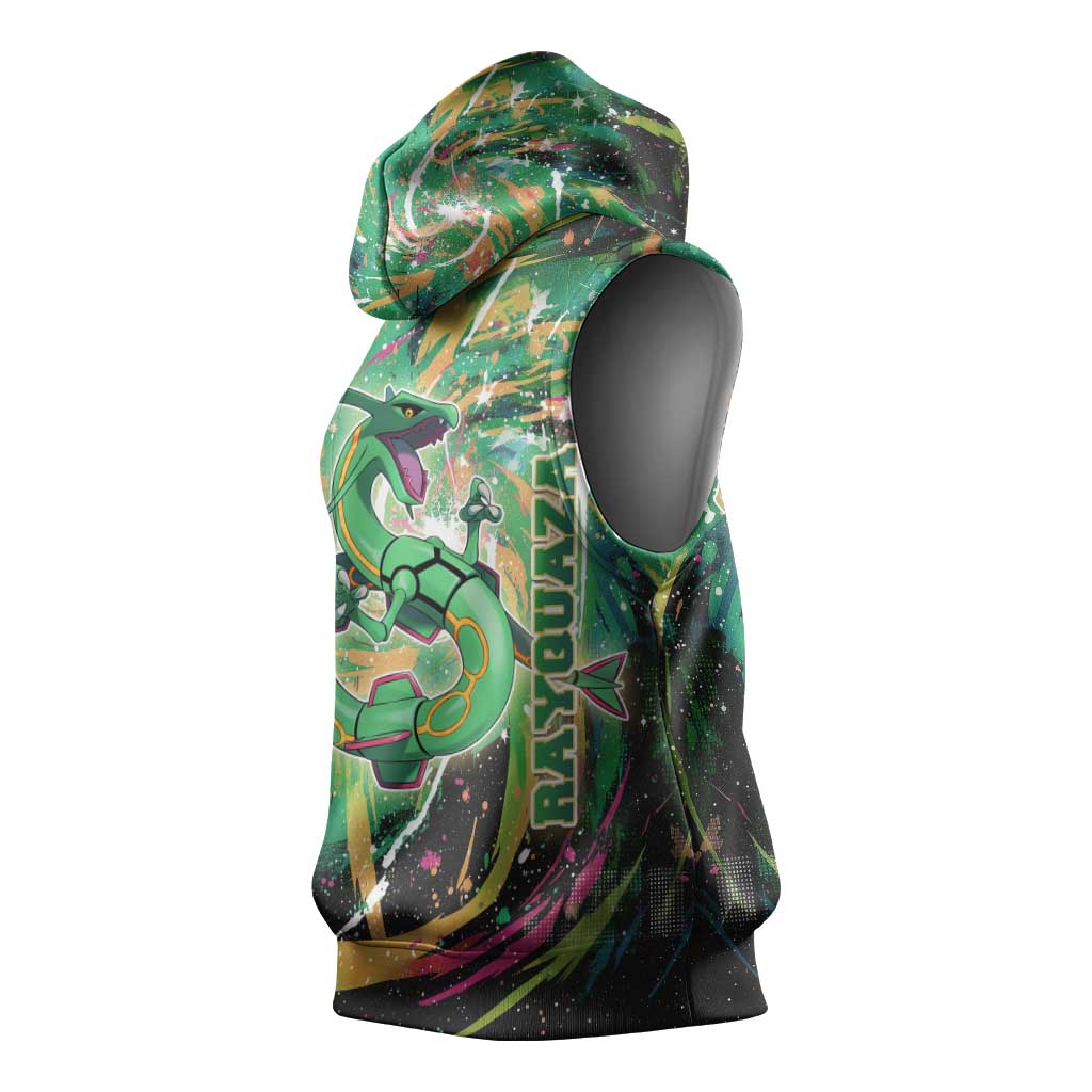 Rayquaza Poké Green Abstract Galaxy Design Sleeveless Hoodie Dynamic Swirl Background - The Mazicc