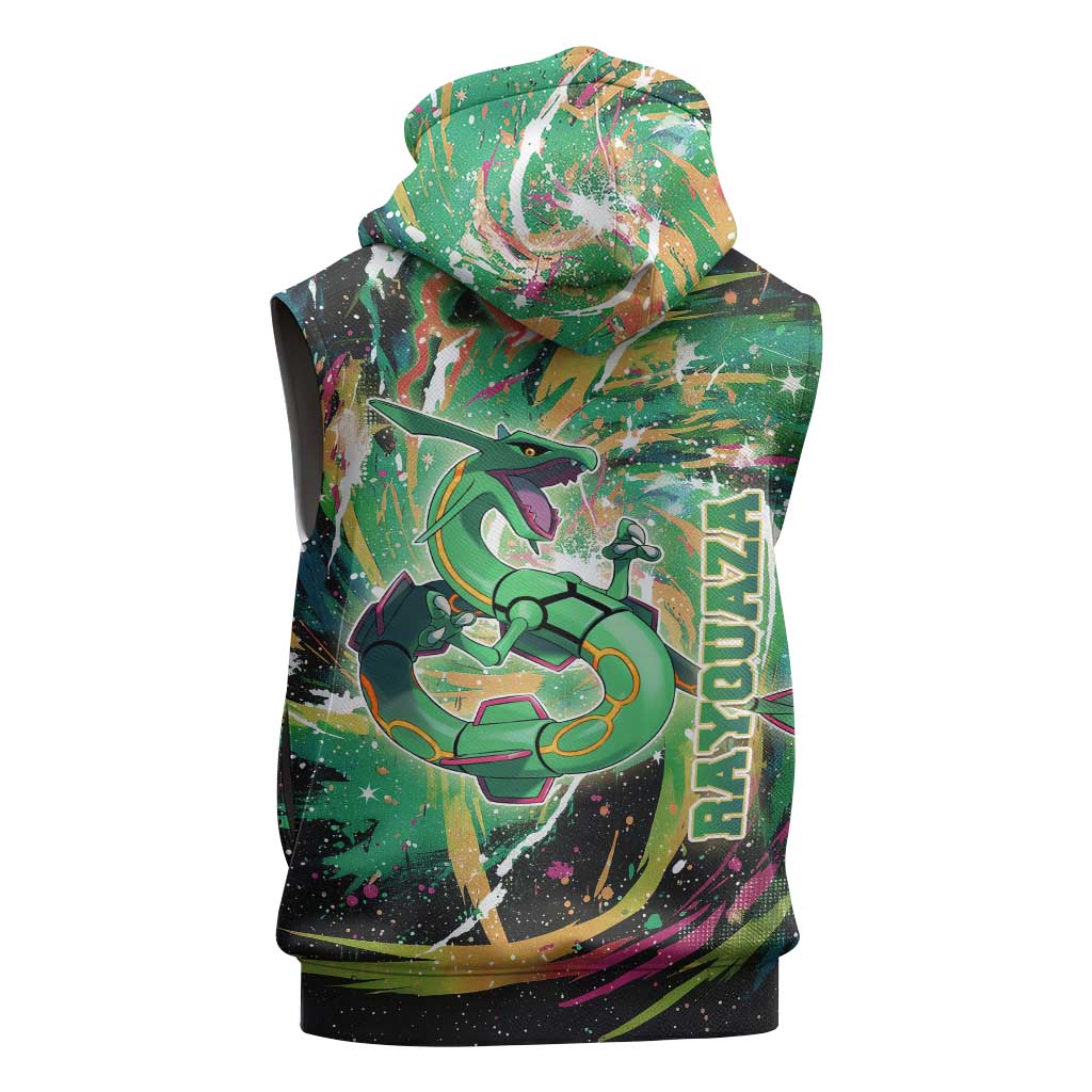 Rayquaza Poké Green Abstract Galaxy Design Sleeveless Zip Hoodie Dynamic Swirl Background - The Mazicc