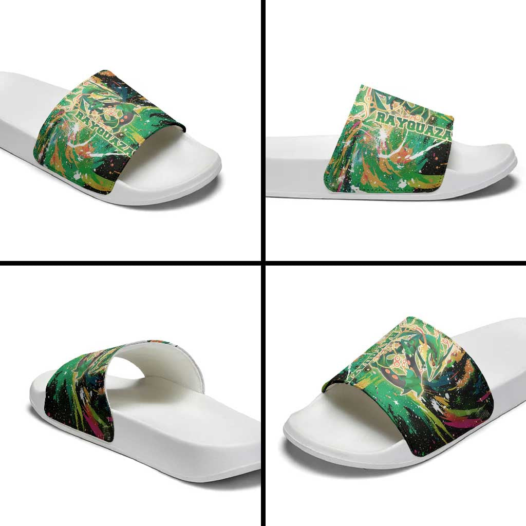 Rayquaza Poké Green Abstract Galaxy Design Slide Sandals Dynamic Swirl Background - The Mazicc