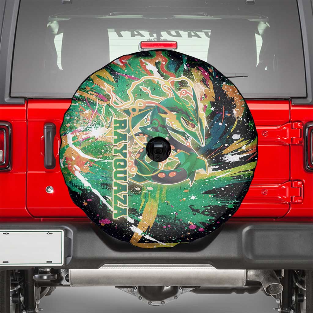 Rayquaza Poké Green Abstract Galaxy Design Spare Tire Cover Dynamic Swirl Background - The Mazicc