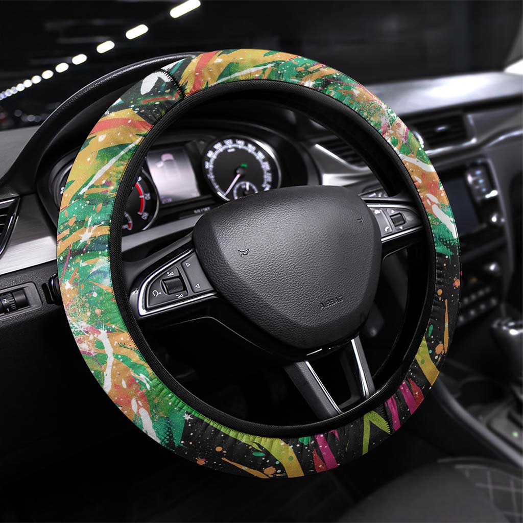 Rayquaza Poké Green Abstract Galaxy Design Steering Wheel Cover Dynamic Swirl Background - The Mazicc