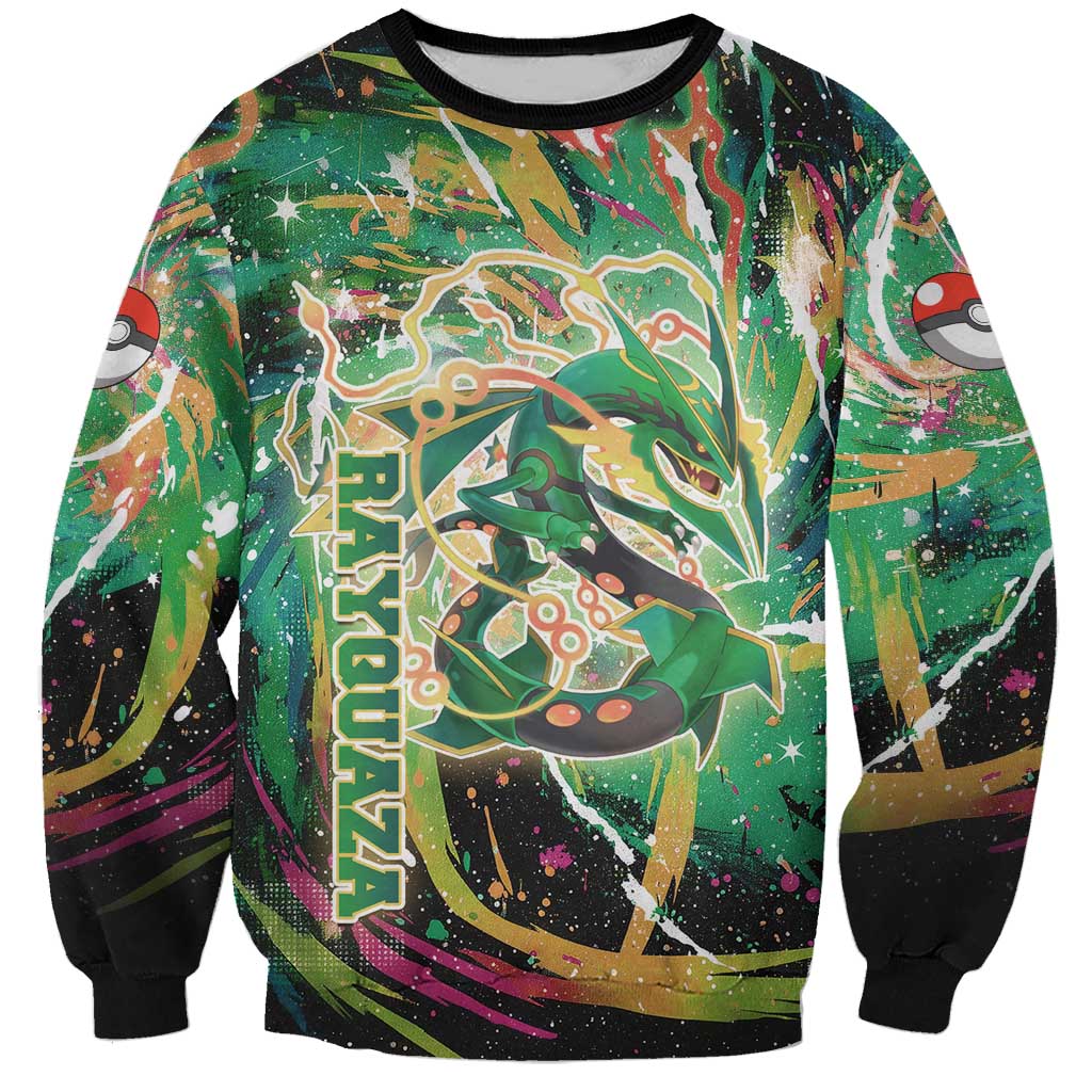 Rayquaza Poké Green Abstract Galaxy Design Sweatshirt Dynamic Swirl Background - The Mazicc