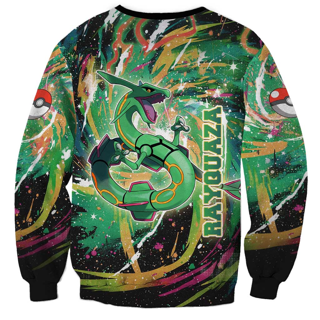 Rayquaza Poké Green Abstract Galaxy Design Sweatshirt Dynamic Swirl Background - The Mazicc
