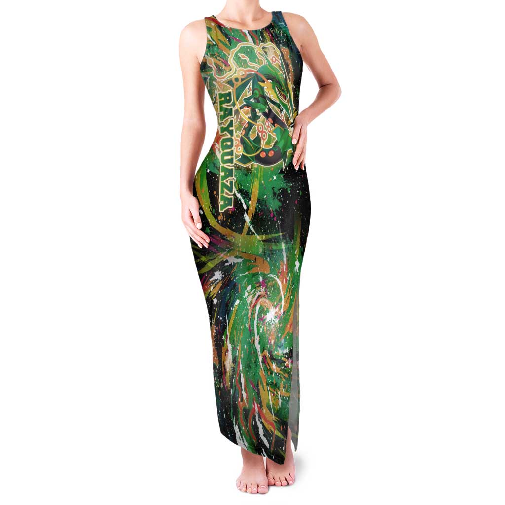 Rayquaza Poké Green Abstract Galaxy Design Tank Maxi Dress Dynamic Swirl Background - The Mazicc
