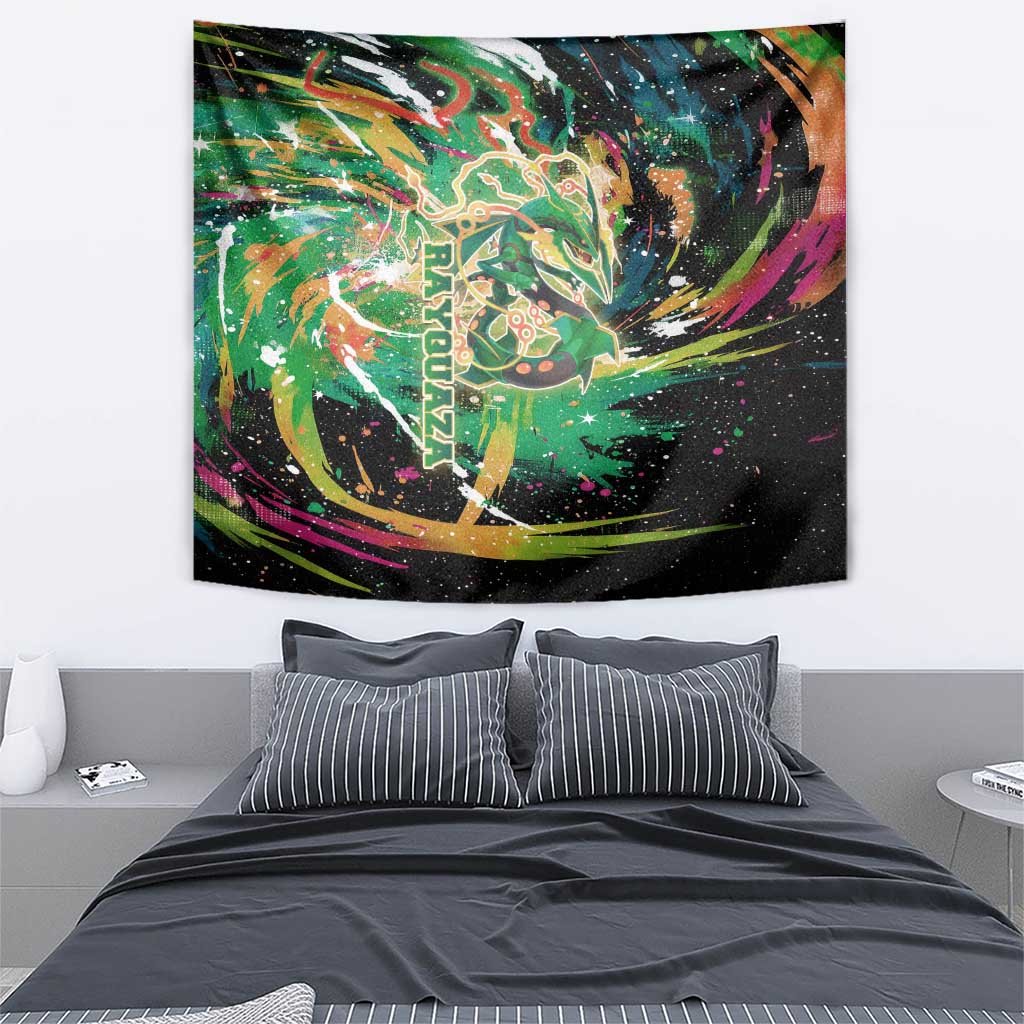 Rayquaza Poké Green Abstract Galaxy Design Tapestry Dynamic Swirl Background - The Mazicc