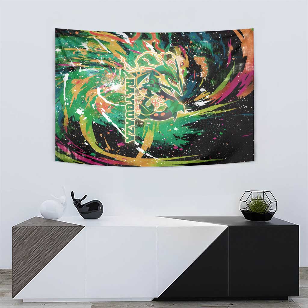 Rayquaza Poké Green Abstract Galaxy Design Tapestry Dynamic Swirl Background - The Mazicc
