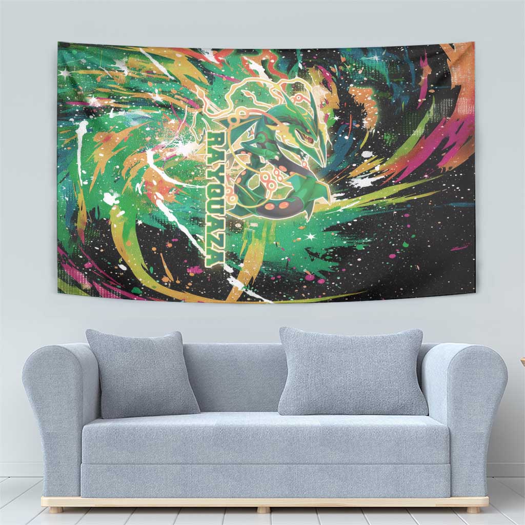 Rayquaza Poké Green Abstract Galaxy Design Tapestry Dynamic Swirl Background - The Mazicc