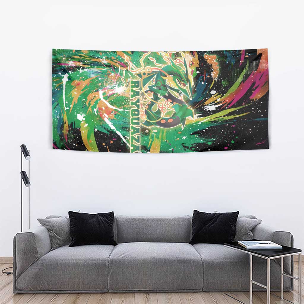 Rayquaza Poké Green Abstract Galaxy Design Tapestry Dynamic Swirl Background - The Mazicc