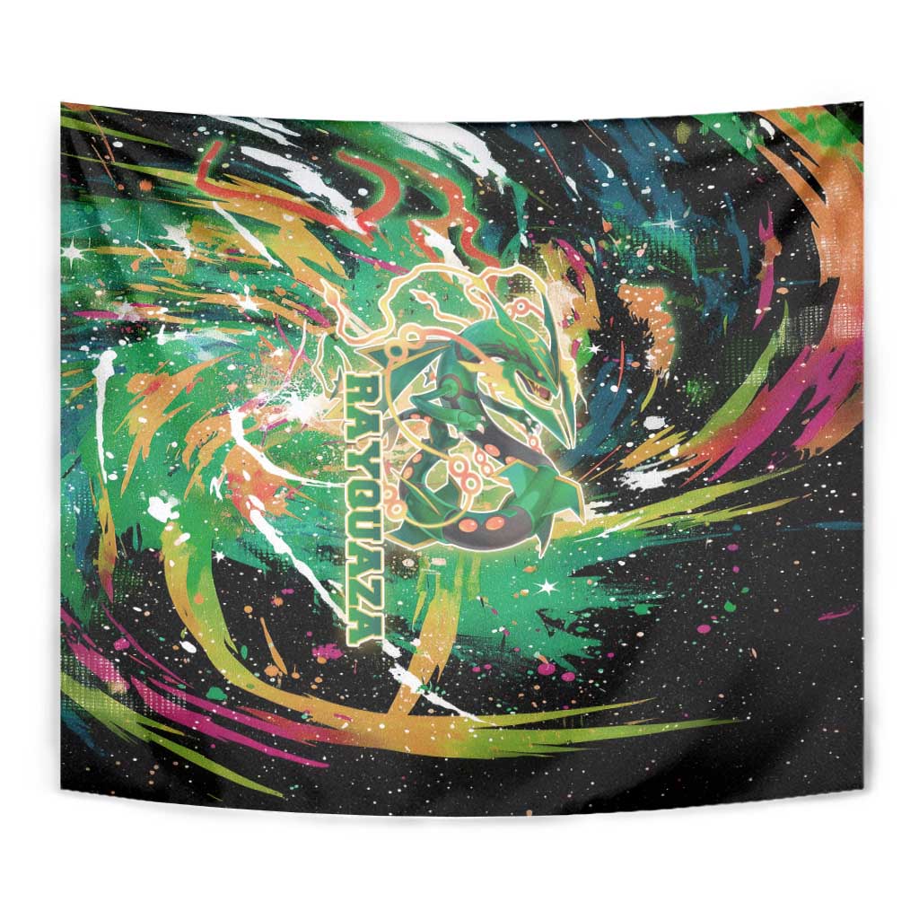 Rayquaza Poké Green Abstract Galaxy Design Tapestry Dynamic Swirl Background - The Mazicc