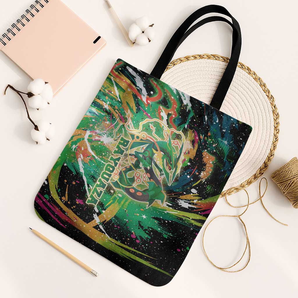 Rayquaza Poké Green Abstract Galaxy Design Tote Bag Dynamic Swirl Background - The Mazicc