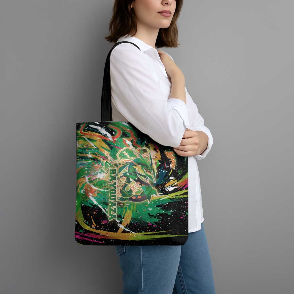 Rayquaza Poké Green Abstract Galaxy Design Tote Bag Dynamic Swirl Background - The Mazicc