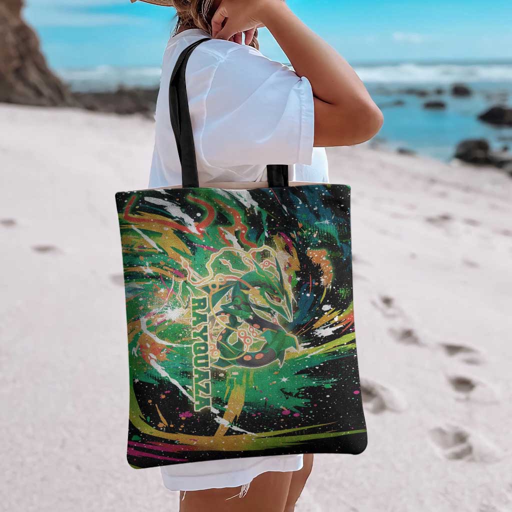 Rayquaza Poké Green Abstract Galaxy Design Tote Bag Dynamic Swirl Background - The Mazicc