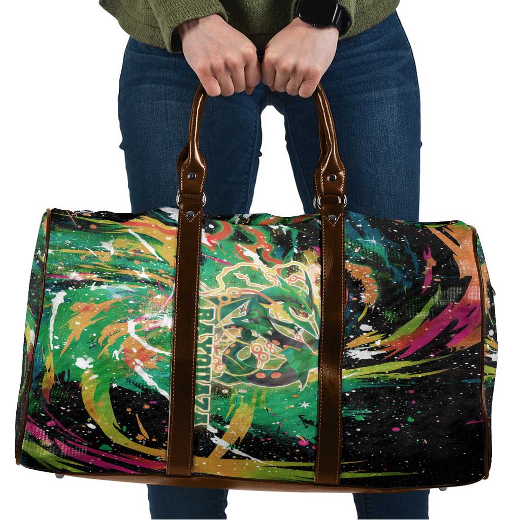 Rayquaza Poké Green Abstract Galaxy Design Travel Bag Dynamic Swirl Background - The Mazicc