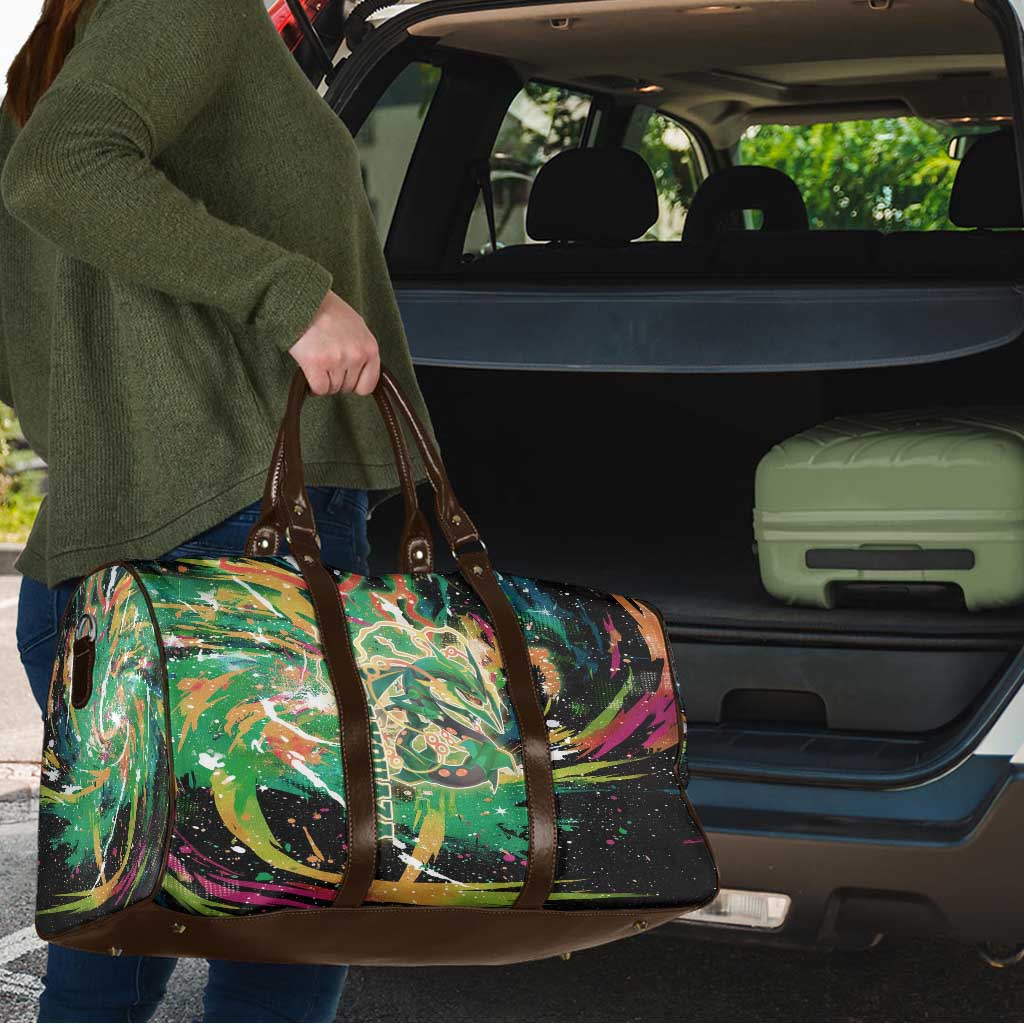 Rayquaza Poké Green Abstract Galaxy Design Travel Bag Dynamic Swirl Background - The Mazicc