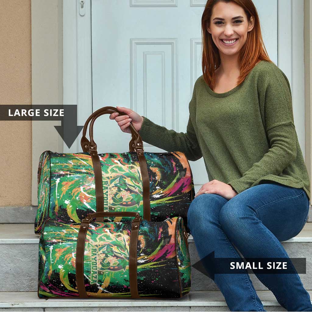 Rayquaza Poké Green Abstract Galaxy Design Travel Bag Dynamic Swirl Background - The Mazicc
