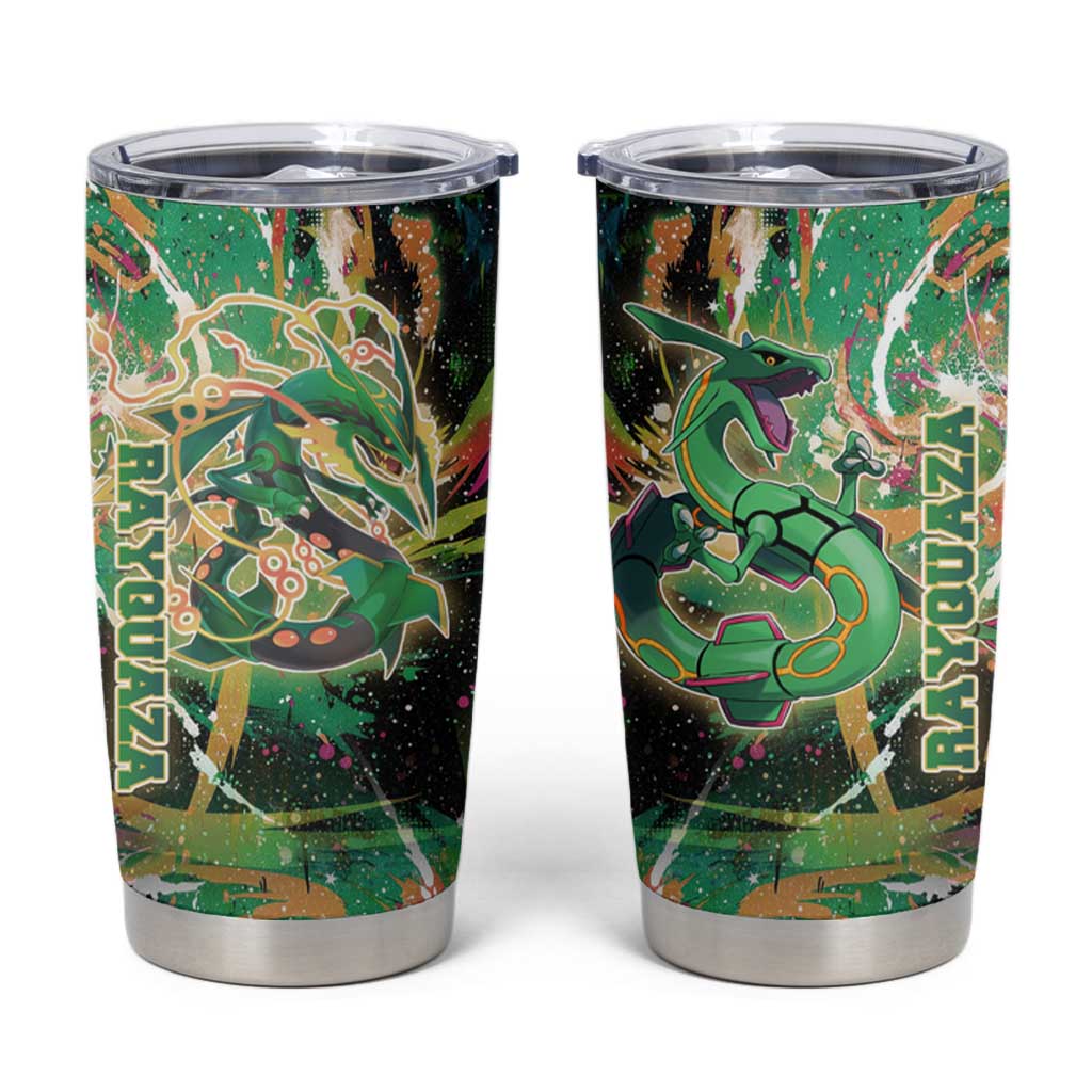 Rayquaza Poké Green Abstract Galaxy Design Tumbler Cup Dynamic Swirl Background - The Mazicc