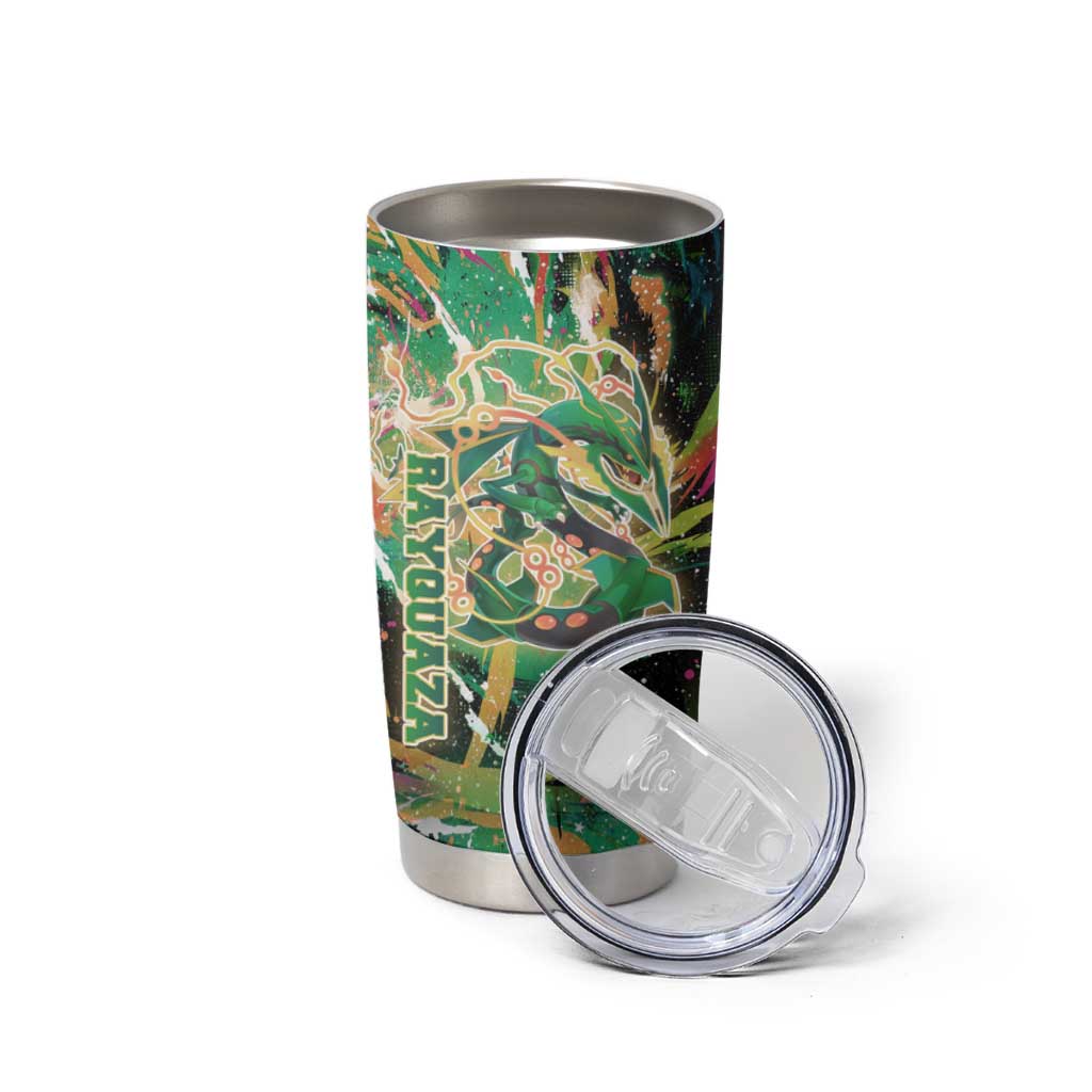 Rayquaza Poké Green Abstract Galaxy Design Tumbler Cup Dynamic Swirl Background - The Mazicc