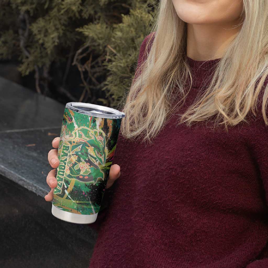 Rayquaza Poké Green Abstract Galaxy Design Tumbler Cup Dynamic Swirl Background - The Mazicc