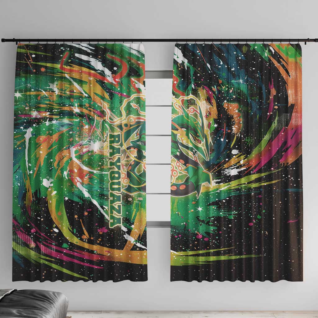 Rayquaza Poké Green Abstract Galaxy Design Window Curtain Dynamic Swirl Background - The Mazicc