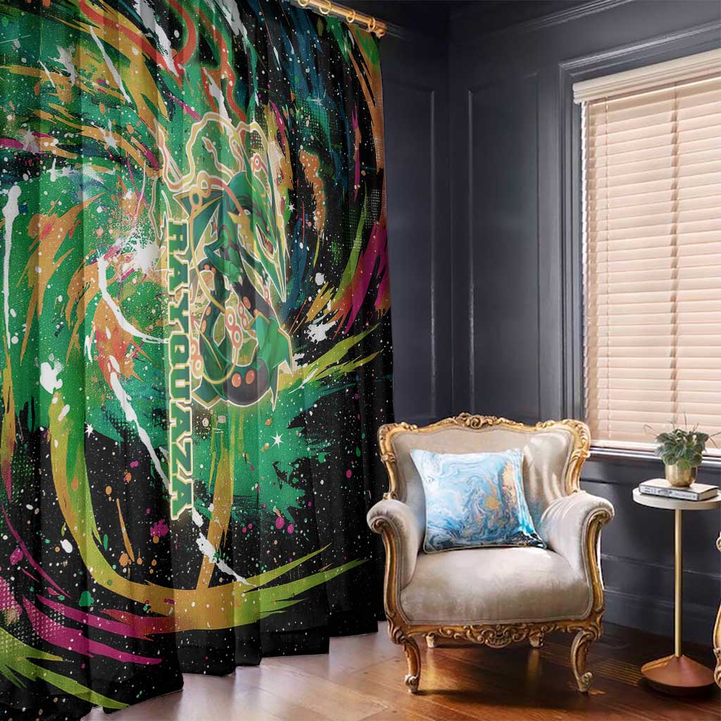 Rayquaza Poké Green Abstract Galaxy Design Window Curtain Dynamic Swirl Background - The Mazicc