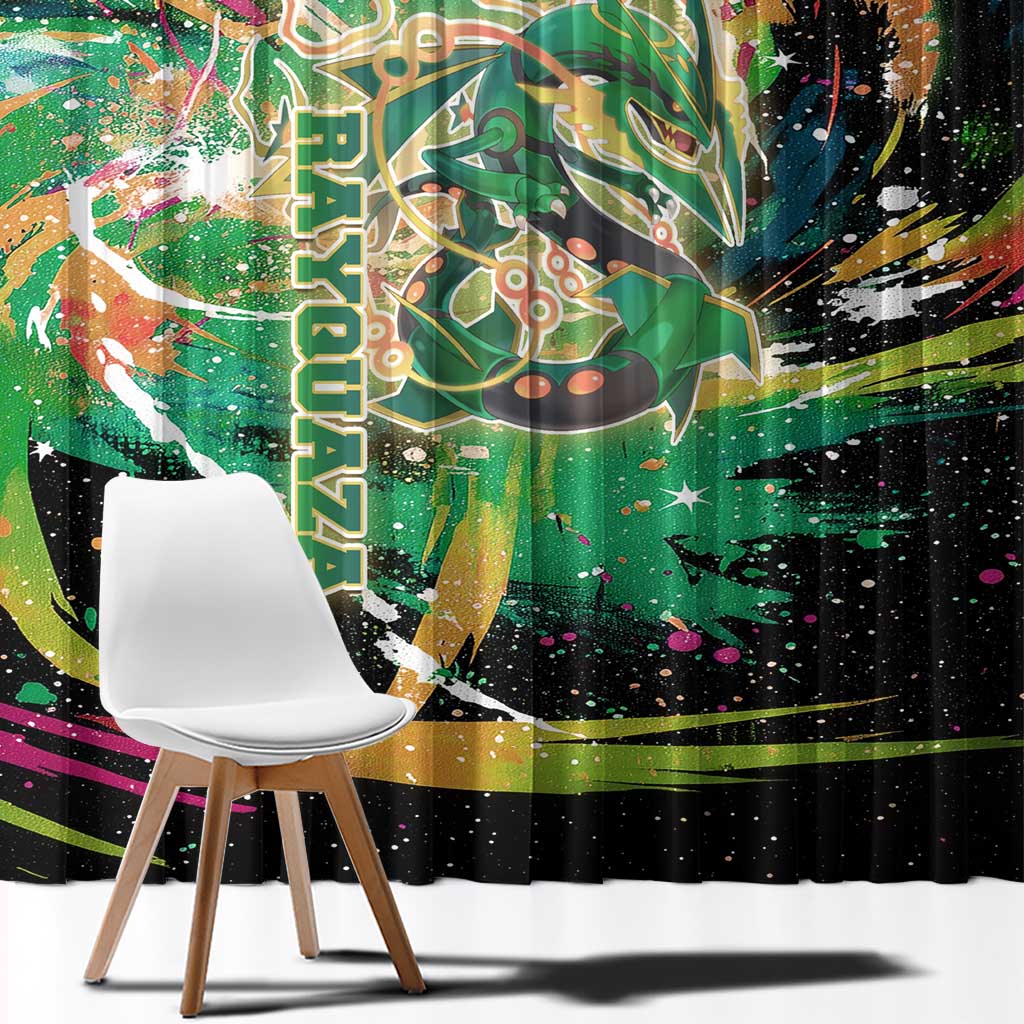 Rayquaza Poké Green Abstract Galaxy Design Window Curtain Dynamic Swirl Background - The Mazicc