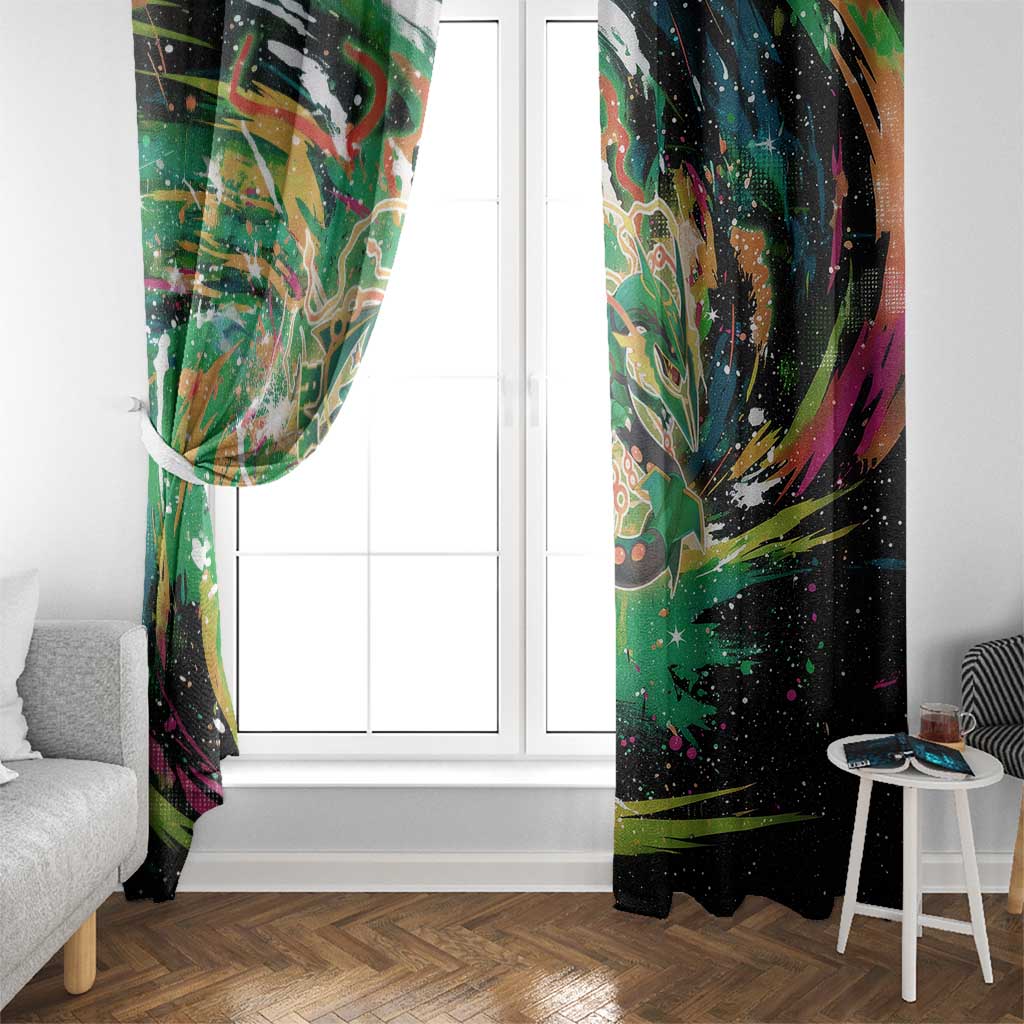 Rayquaza Poké Green Abstract Galaxy Design Window Curtain Dynamic Swirl Background - The Mazicc