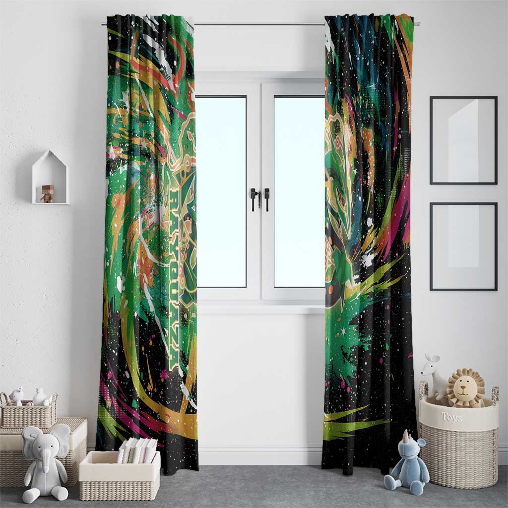 Rayquaza Poké Green Abstract Galaxy Design Window Curtain Dynamic Swirl Background - The Mazicc