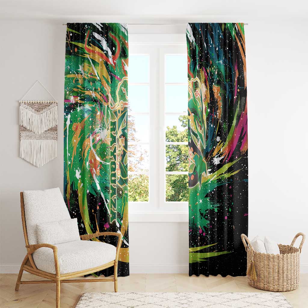 Rayquaza Poké Green Abstract Galaxy Design Window Curtain Dynamic Swirl Background - The Mazicc