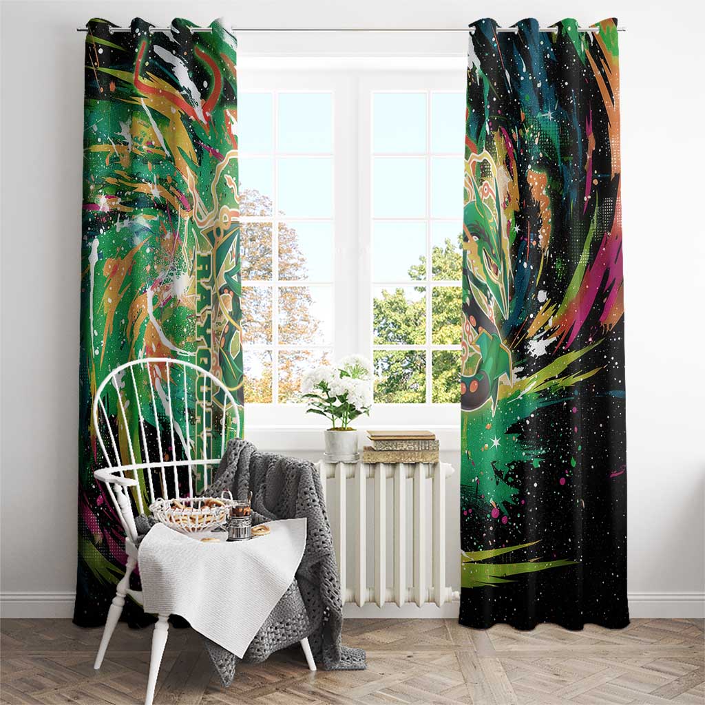 Rayquaza Poké Green Abstract Galaxy Design Window Curtain Dynamic Swirl Background - The Mazicc