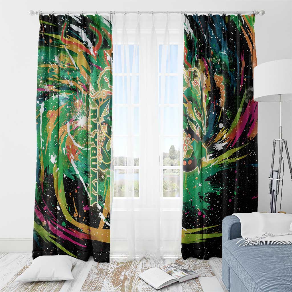 Rayquaza Poké Green Abstract Galaxy Design Window Curtain Dynamic Swirl Background - The Mazicc