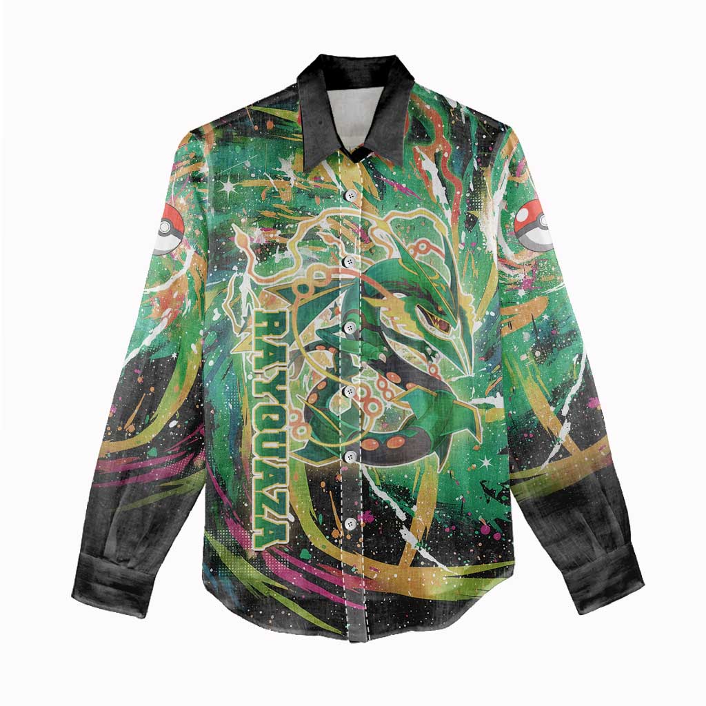 Rayquaza Poké Green Abstract Galaxy Design Women Casual Shirt Dynamic Swirl Background - The Mazicc