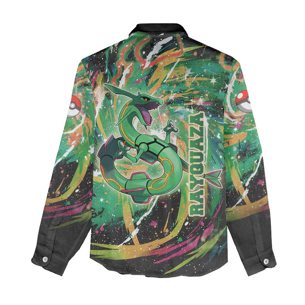 Rayquaza Poké Green Abstract Galaxy Design Women Casual Shirt Dynamic Swirl Background - The Mazicc