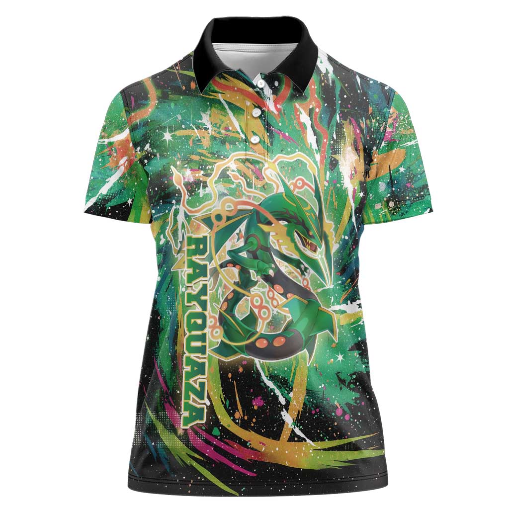 Rayquaza Poké Green Abstract Galaxy Design Women Polo Shirt Dynamic Swirl Background - The Mazicc