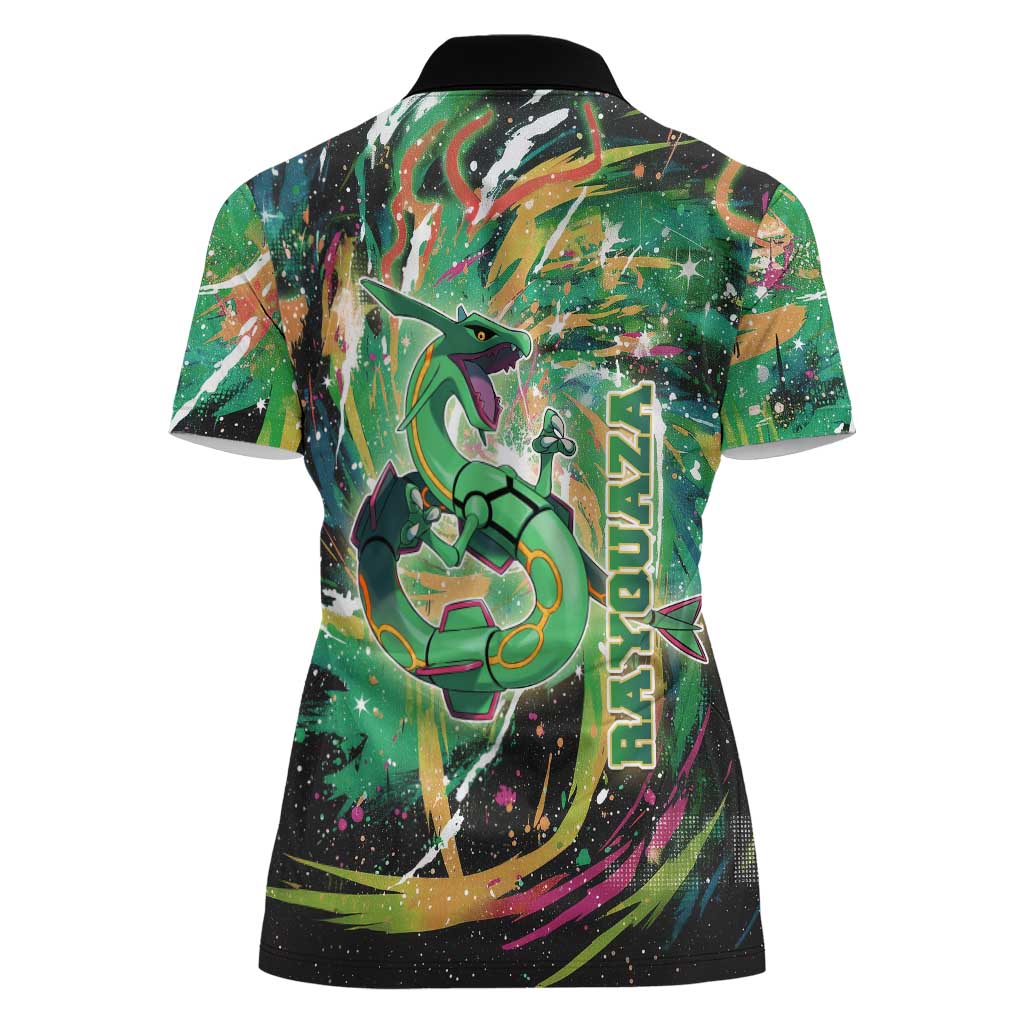 Rayquaza Poké Green Abstract Galaxy Design Women Polo Shirt Dynamic Swirl Background - The Mazicc