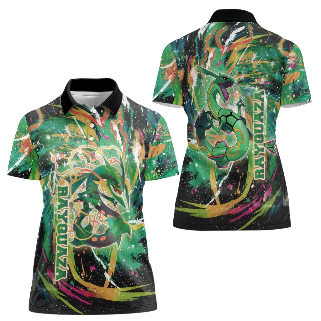 Rayquaza Poké Green Abstract Galaxy Design Women Polo Shirt Dynamic Swirl Background - The Mazicc