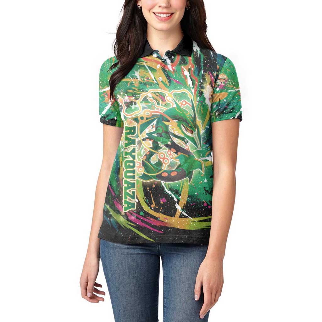 Rayquaza Poké Green Abstract Galaxy Design Women Polo Shirt Dynamic Swirl Background - The Mazicc