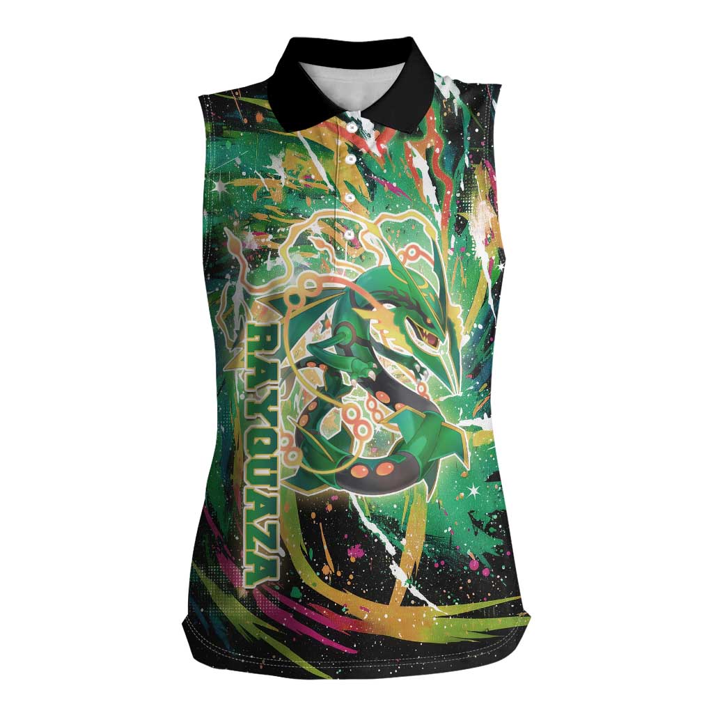 Rayquaza Poké Green Abstract Galaxy Design Women Sleeveless Polo Shirt Dynamic Swirl Background - The Mazicc