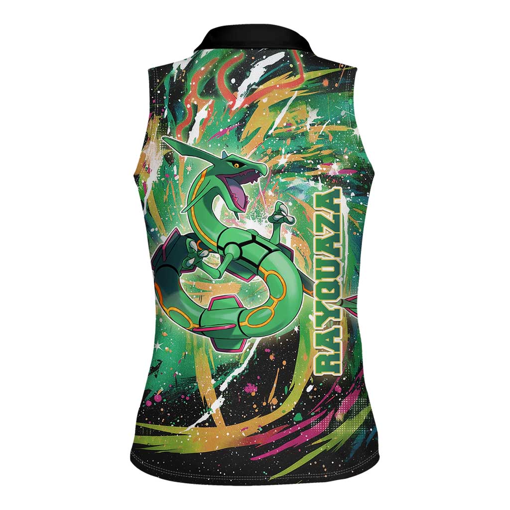 Rayquaza Poké Green Abstract Galaxy Design Women Sleeveless Polo Shirt Dynamic Swirl Background - The Mazicc