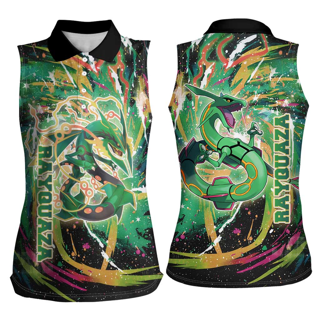 Rayquaza Poké Green Abstract Galaxy Design Women Sleeveless Polo Shirt Dynamic Swirl Background - The Mazicc