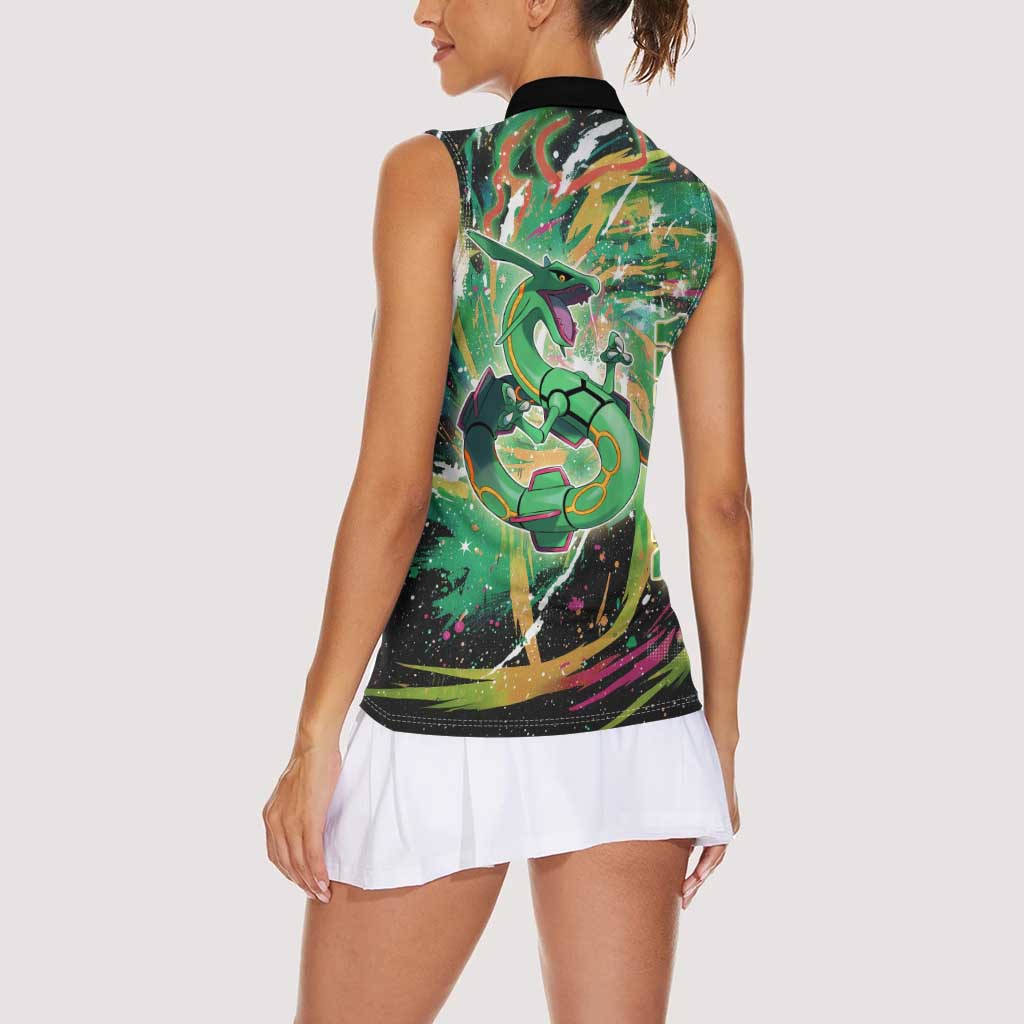 Rayquaza Poké Green Abstract Galaxy Design Women Sleeveless Polo Shirt Dynamic Swirl Background - The Mazicc