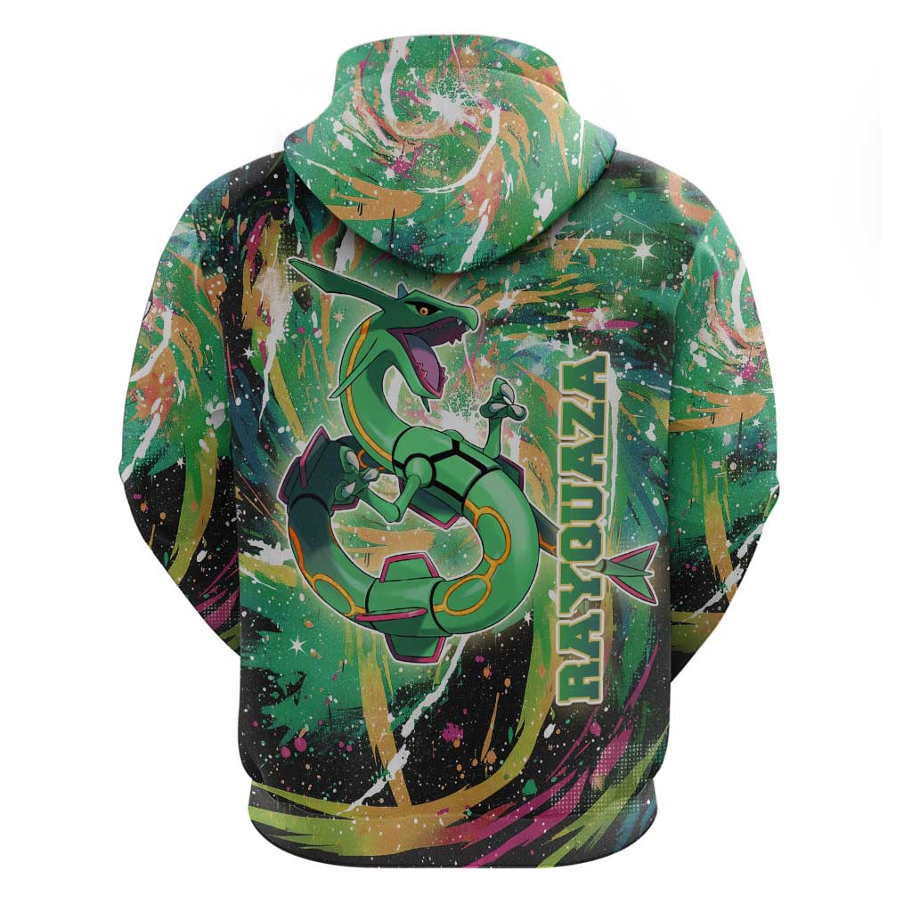 Rayquaza Poké Green Abstract Galaxy Design Zip Hoodie Dynamic Swirl Background - The Mazicc