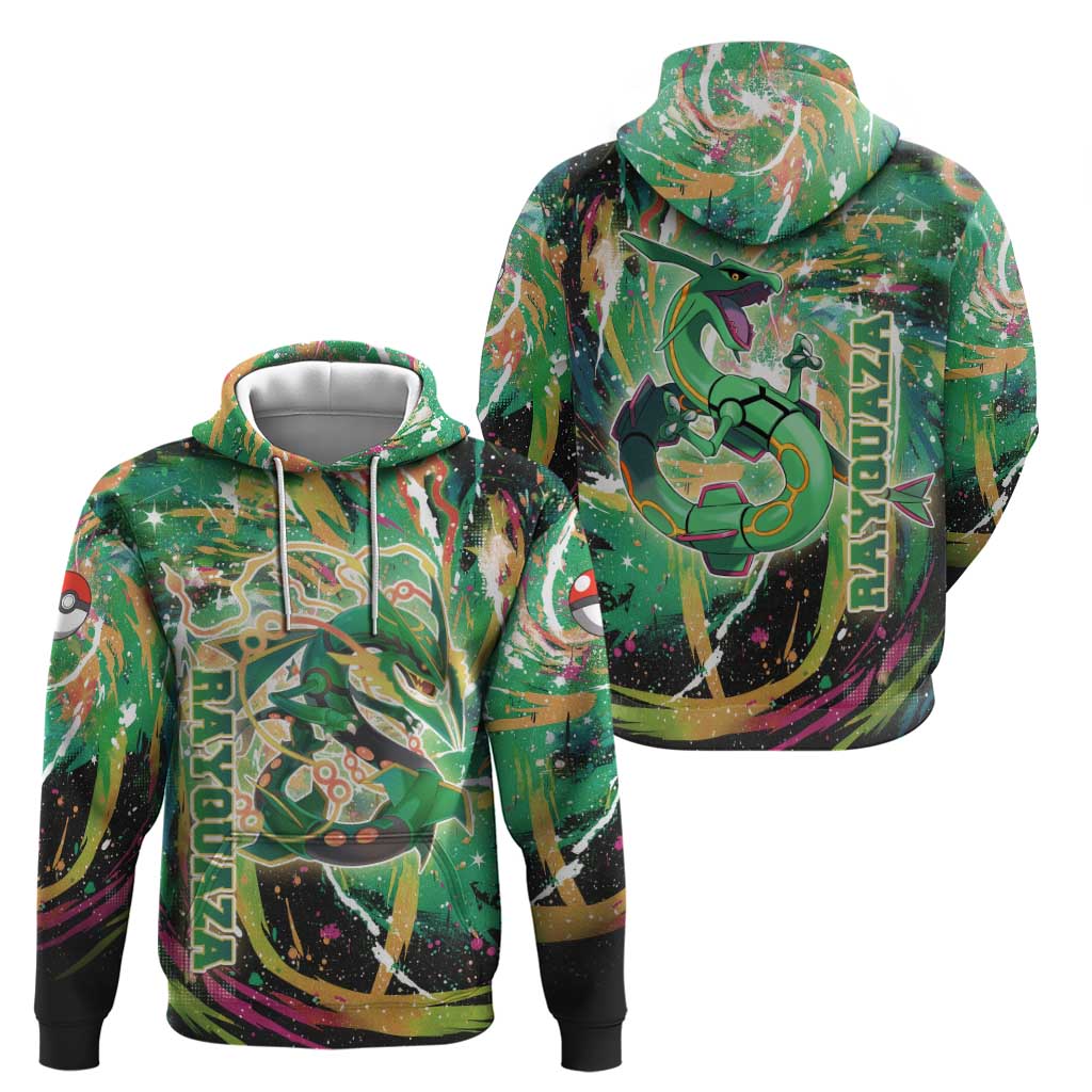 Rayquaza Poké Green Abstract Galaxy Design Zip Hoodie Dynamic Swirl Background - The Mazicc