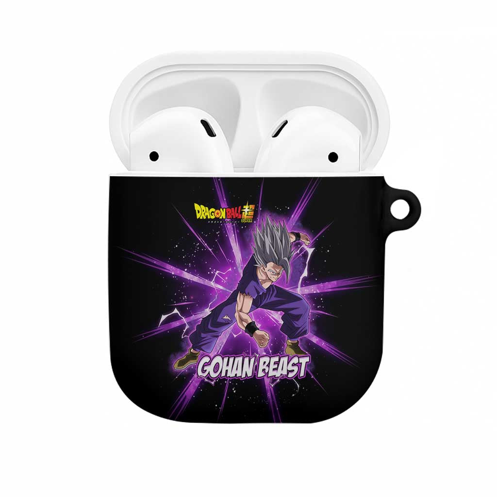 Gohan Beast Dragon Ball Super Anime Purple Lightning Aura Design AirPods Case with Dynamic Power Pose and Energy Burst Background - The Mazicc