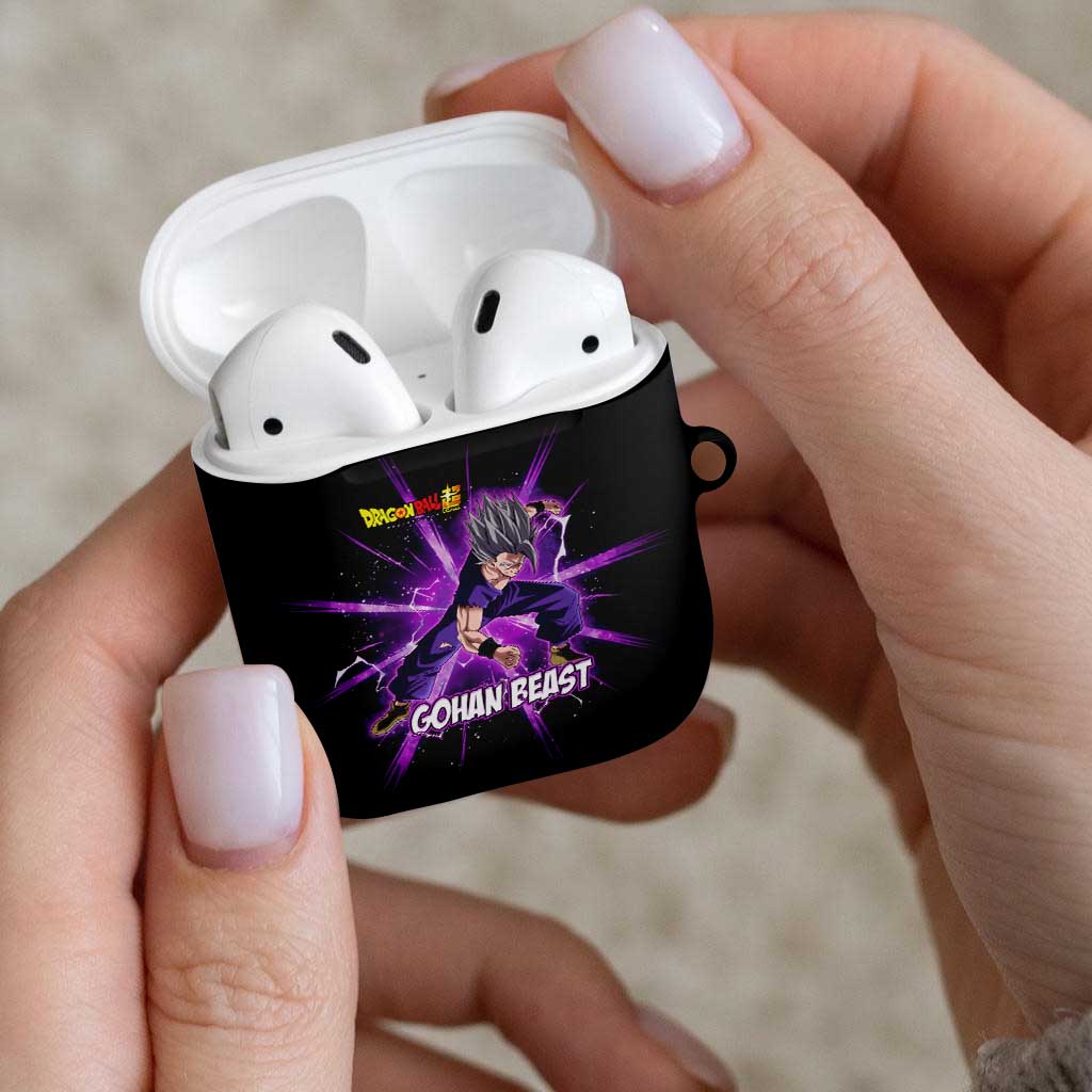 Gohan Beast Dragon Ball Super Anime Purple Lightning Aura Design AirPods Case with Dynamic Power Pose and Energy Burst Background - The Mazicc