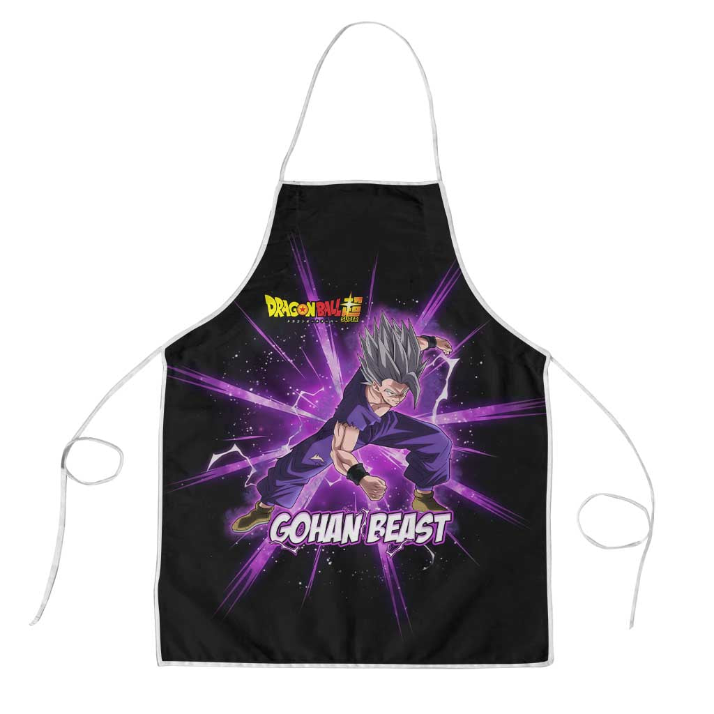 Gohan Beast Dragon Ball Super Anime Purple Lightning Aura Design Apron with Dynamic Power Pose and Energy Burst Background - The Mazicc