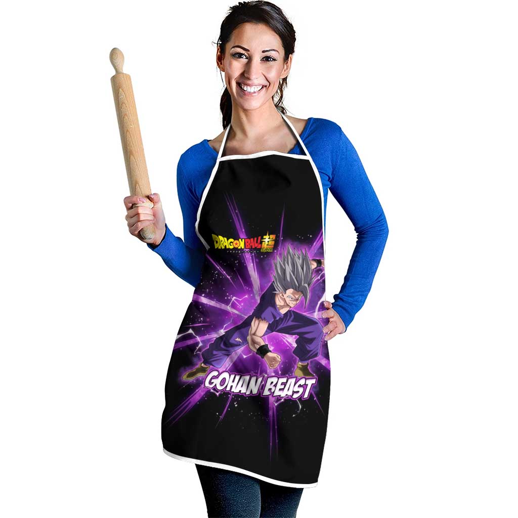 Gohan Beast Dragon Ball Super Anime Purple Lightning Aura Design Apron with Dynamic Power Pose and Energy Burst Background - The Mazicc