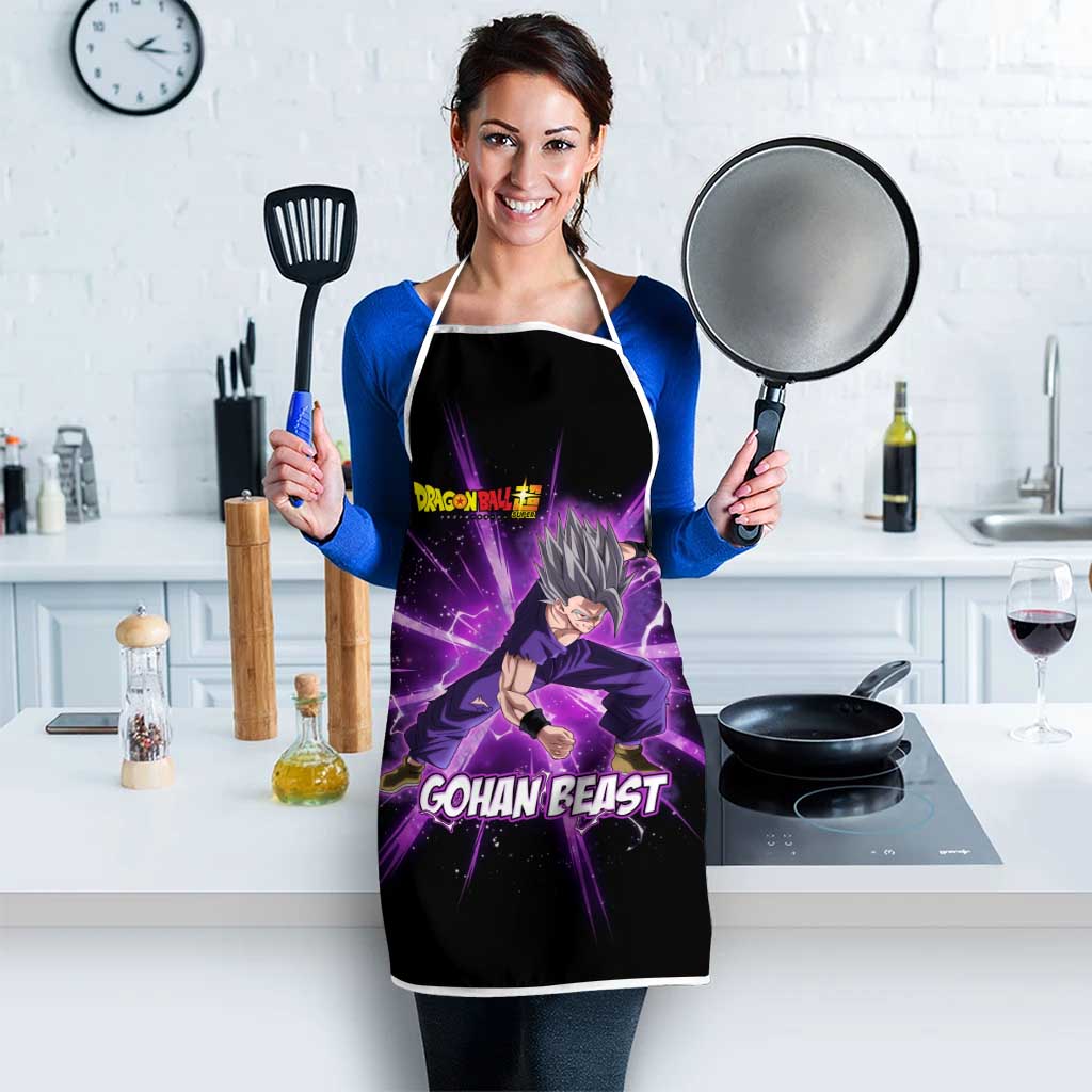 Gohan Beast Dragon Ball Super Anime Purple Lightning Aura Design Apron with Dynamic Power Pose and Energy Burst Background - The Mazicc